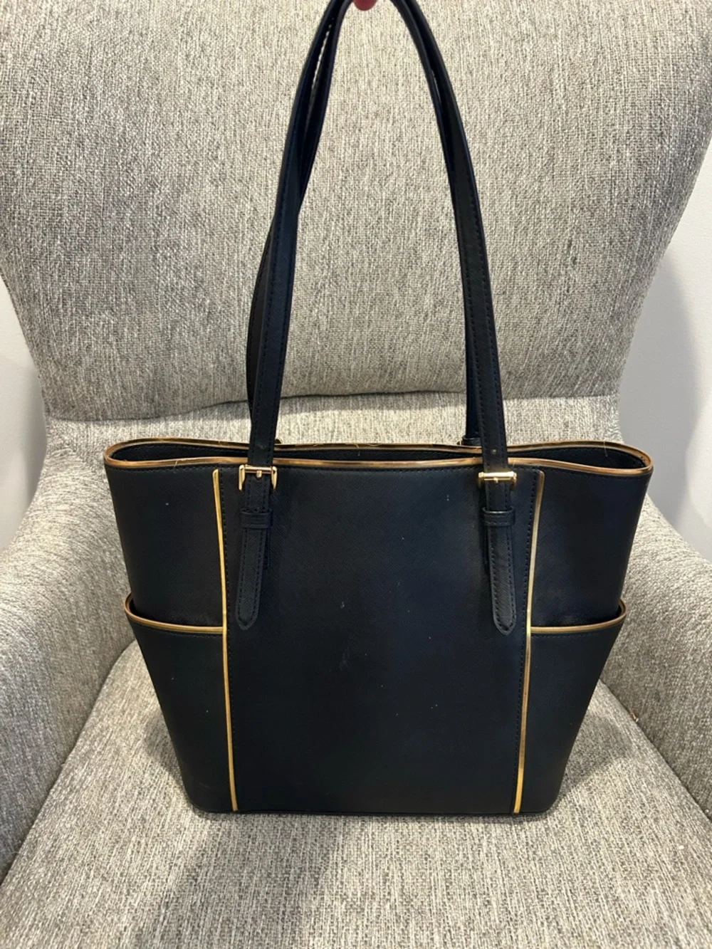 Michael Kors Black Saffiano Leather Tote with Gold Trim